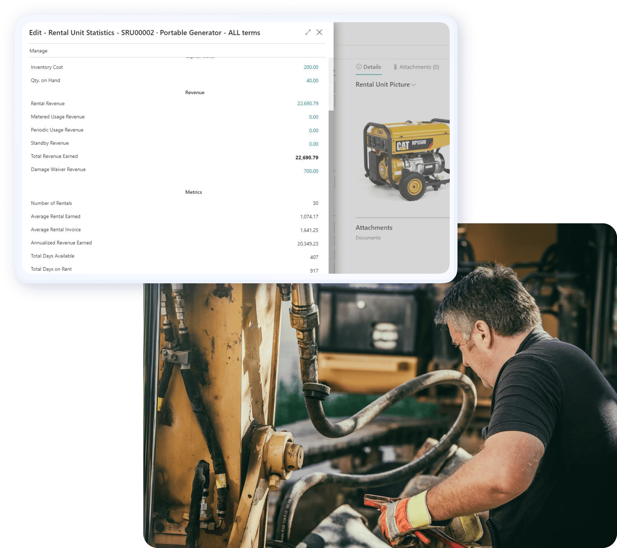 Rental statistics with heavy machinery