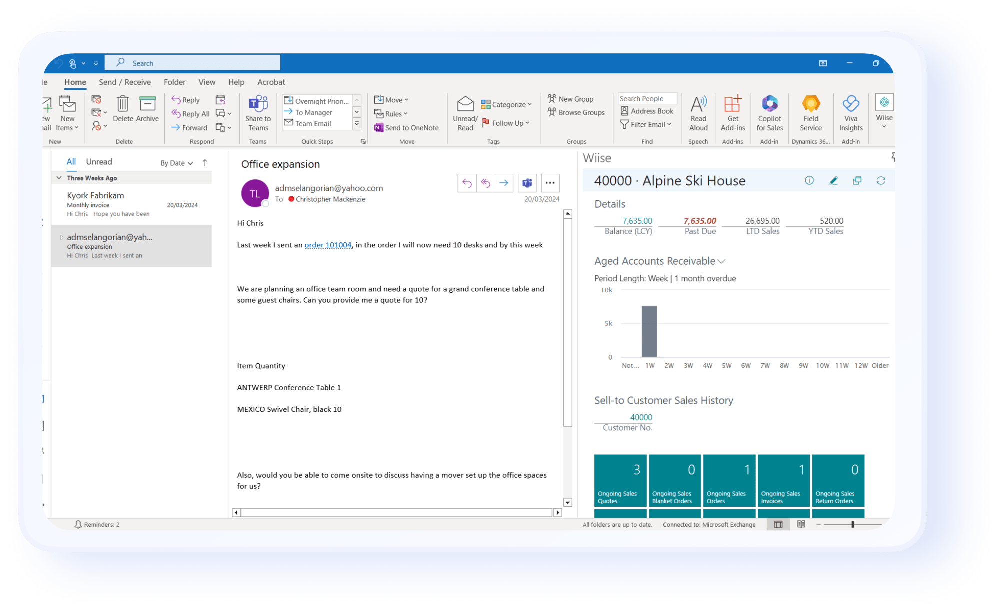 Outlook integration with Wiise